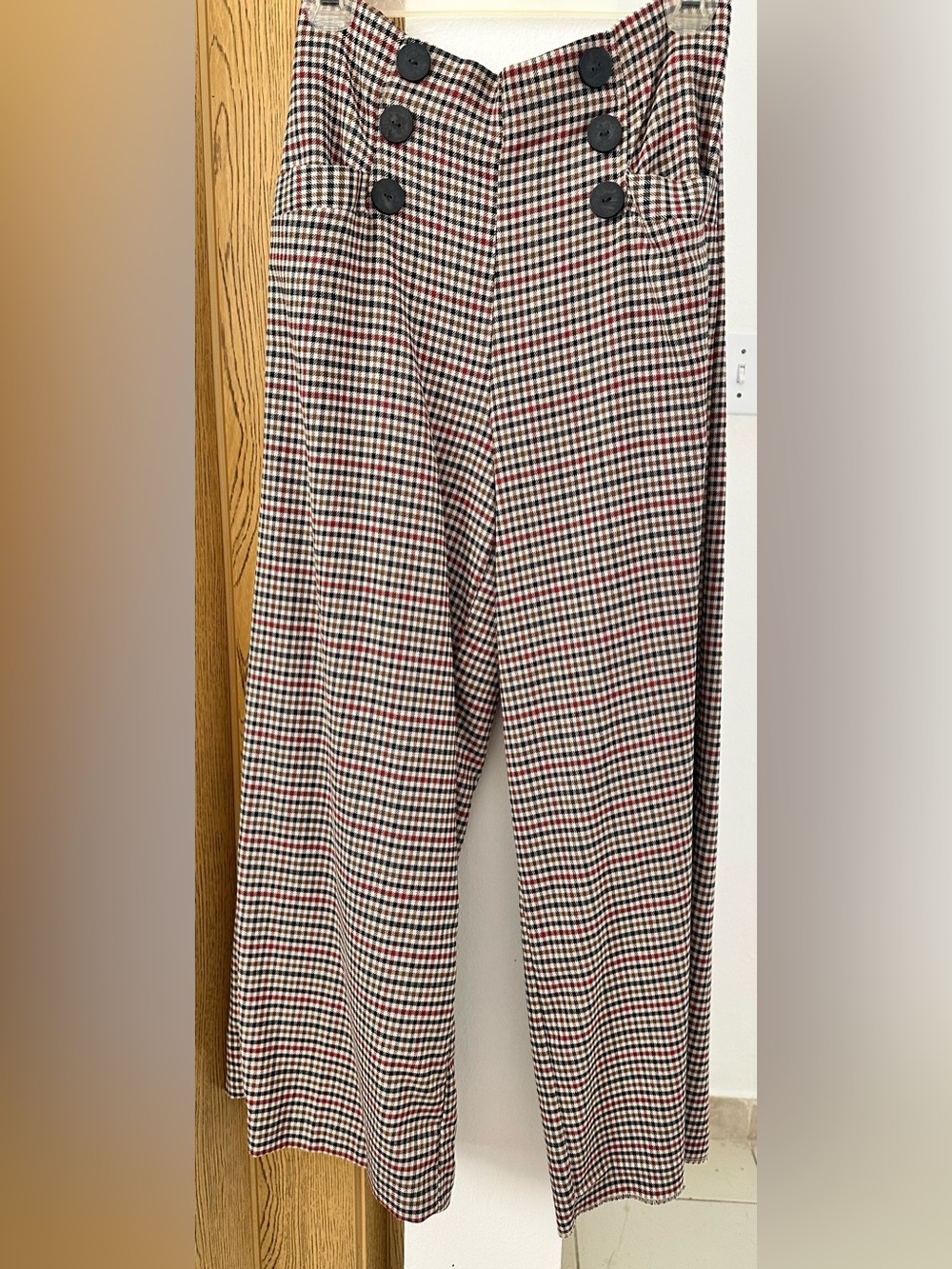 ZARA Plaid Wide Leg Trousers | High Waisted | Button Detail | Size S - Picture 2 of 9